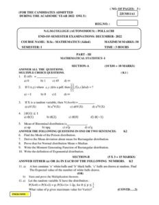 Cover of 22UMS1A1 – Mathematical Statistics -I