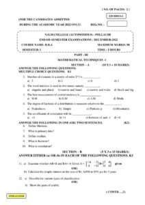 Cover of 22UBM1A1 – Mathematical Techniques -1