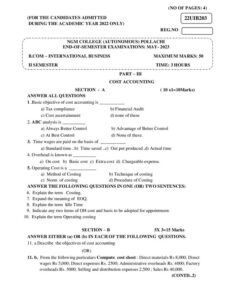 Cover of 22UIB203 – Cost Accounting
