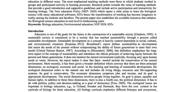 Cover: Revisiting Teachers methodology in Biological Sciences on NEP 2020 Perspective