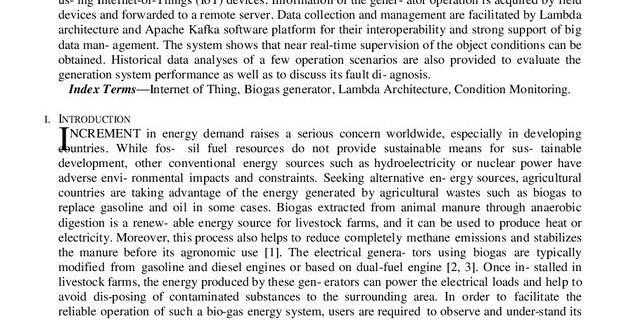 Cover: An IOT Based Condition Monitoring System of Biogas Electrical Generator for Performance Evaluation