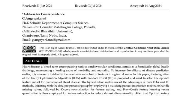 Cover: Optimal Feature Selection using Integration of Firefly Optimization with Random Forest Method