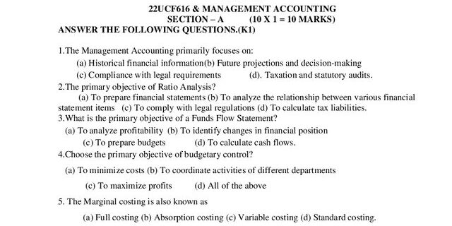 Cover: 22UCF616 – Management Accounting