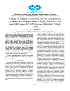 Cover of A Study on Students satisfaction towards the ethical use of AI tools among College students