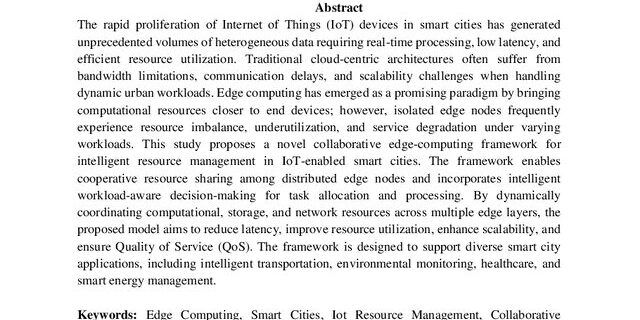 Cover: A Novel Collaborative Edge-Computing Framework for Intelligent Resource Management in IoT-Enabled Smart Cities