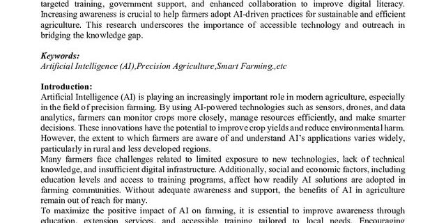 Cover: Awareness of Artificial Intelligence (AI) in Precision Agricultural