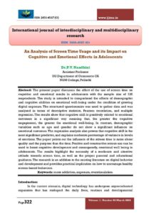 Cover of An Analysis of Screen Time Usage and its Impact on Cognitive and Emotional Effects in Adolescents