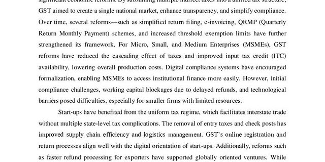 Cover: GST Reforms and their Impact on MSMEs, Start-ups, and Entrepreneurship in India