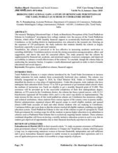 Cover of Bridging Educational Gaps: A Study on Beneficiary Perceptions of the Tamil Pudhalvan Scheme in Coimbatore District