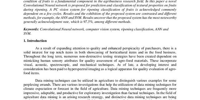 Cover: Prediction and Classification of Textural Properties on Fruits During Ripening Using Convolutional Neural Network