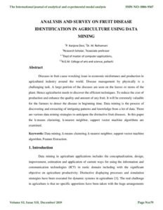 Cover of Analysis and Survey on Fruit Disease Identification in Agriculture Using Data Mining