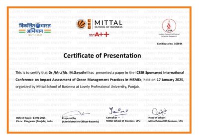 Cover of ICSSR Sponsored International Conference on Impact Assessment of Green Management Practices in MSMEs,
