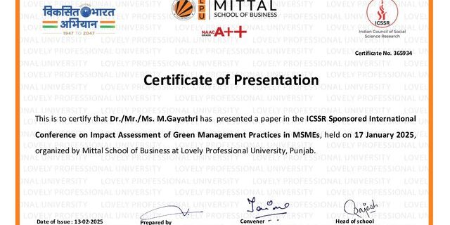 Cover: ICSSR Sponsored International Conference on Impact Assessment of Green Management Practices in MSMEs,