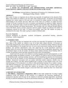 Cover of A Study on Awareness and Opportunities Towards Artificial Intelligence Among College Students in Pollachi Taluk