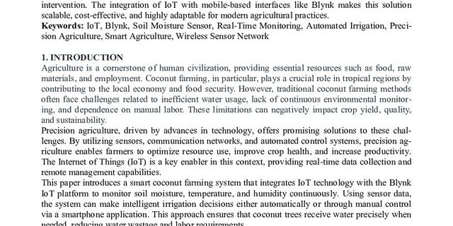 Cover: Smart Coconut Farming Using IoT and Blynk: A Real-Time Monitoring and Irrigation Solution