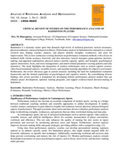 Cover of Critical Review of Studies on the Performance Analysis of Badminton Players