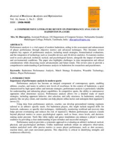 Cover of A Comprehensive Literature Review on Performance Analysis of Badminton Players
