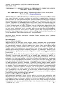Cover of Performance Evaluation of Player Performance Prediction Models Using Data Mining Techniques