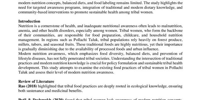 Cover: Traditional Food Practices and Modern Nutrition Awareness Among Tribal Women in Pollachi Taluk