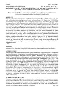 Cover of An Empirical Study on the Awareness on NEP 2020 [National Education Policy] and It’s Effects on the Stakeholders